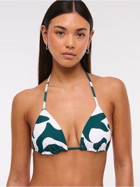 NWT A&F Green & White Print Triangle Bikini Top Size S